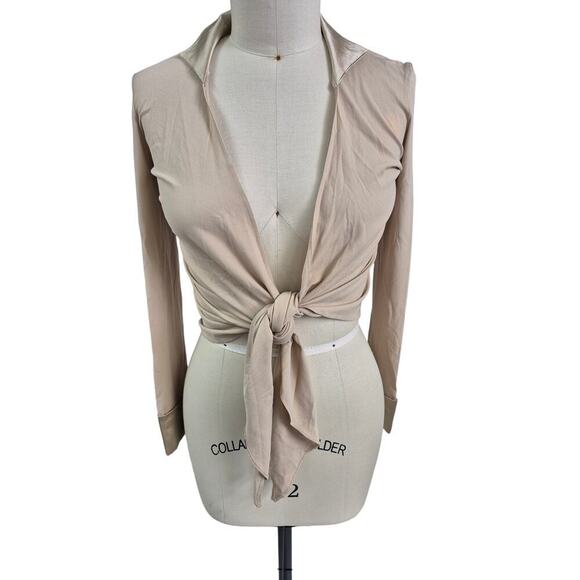 Lafayette NY Viscose Blend Gold Open Shirt Tie Waist Satin Silk Trim Sz S - Picture 1 of 7